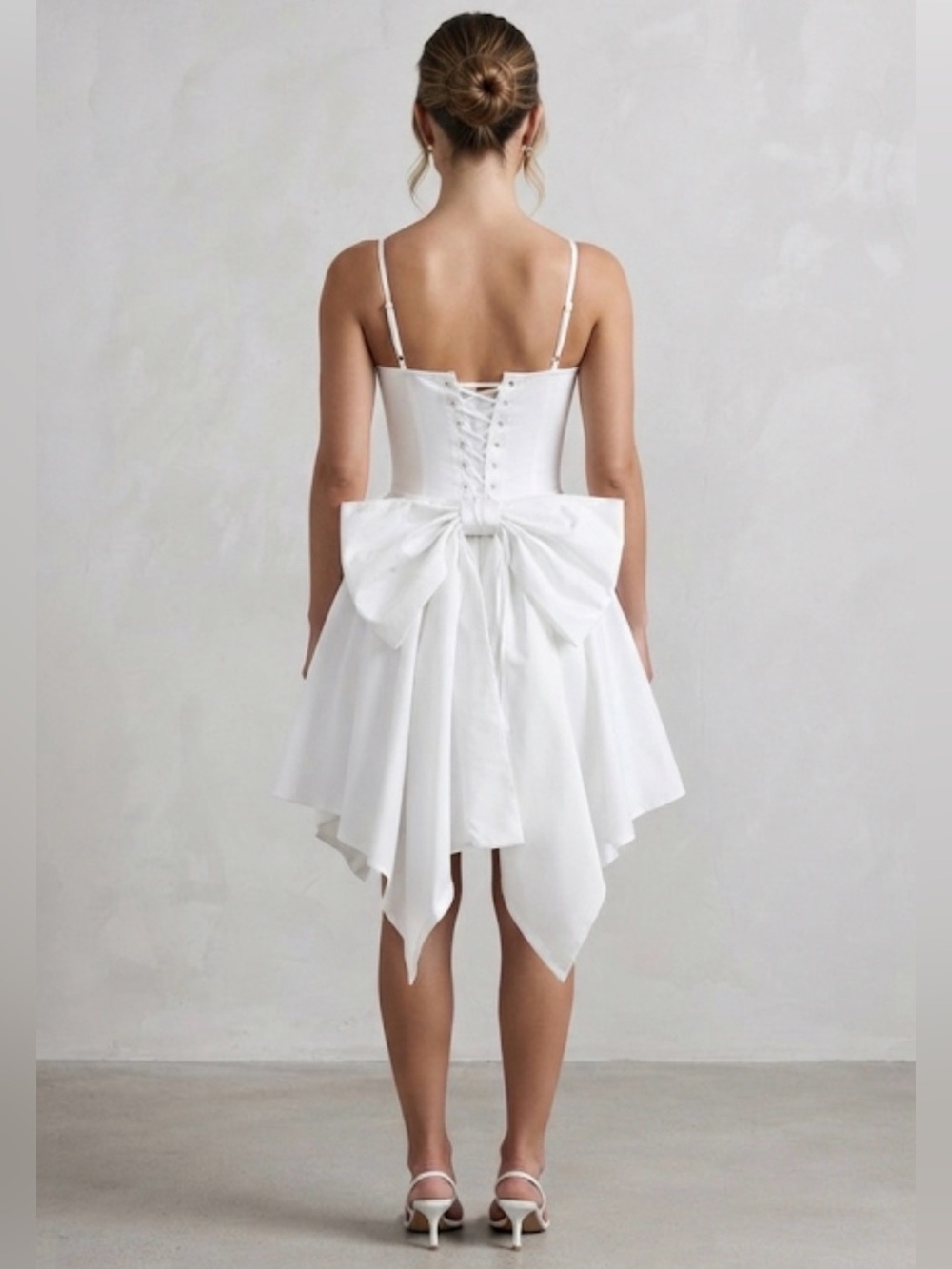 White Spaghetti Strap Fit & Flare Satin Mini Wedding / Bridal Dress